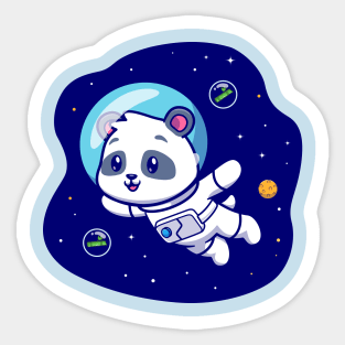 Cute Panda Astronaut Floating In Space Cartoon Sticker